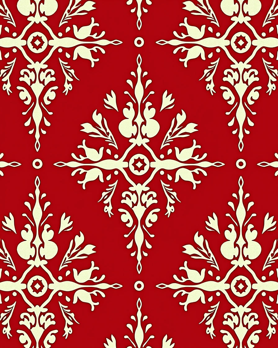 Classic Red Cream Floral Damask Rug