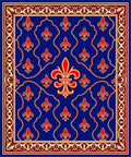 Royal Blue Fleur-de-lis Pattern Rug