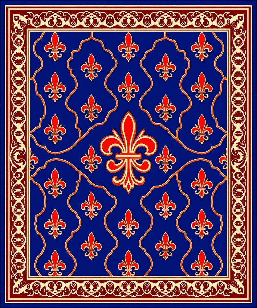 Royal Blue Fleur-de-lis Pattern Rug