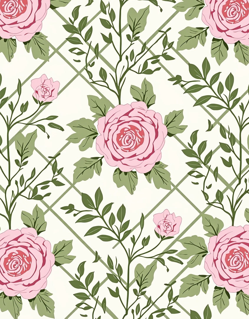 Charming Pink Rose Garden Trellis Rug