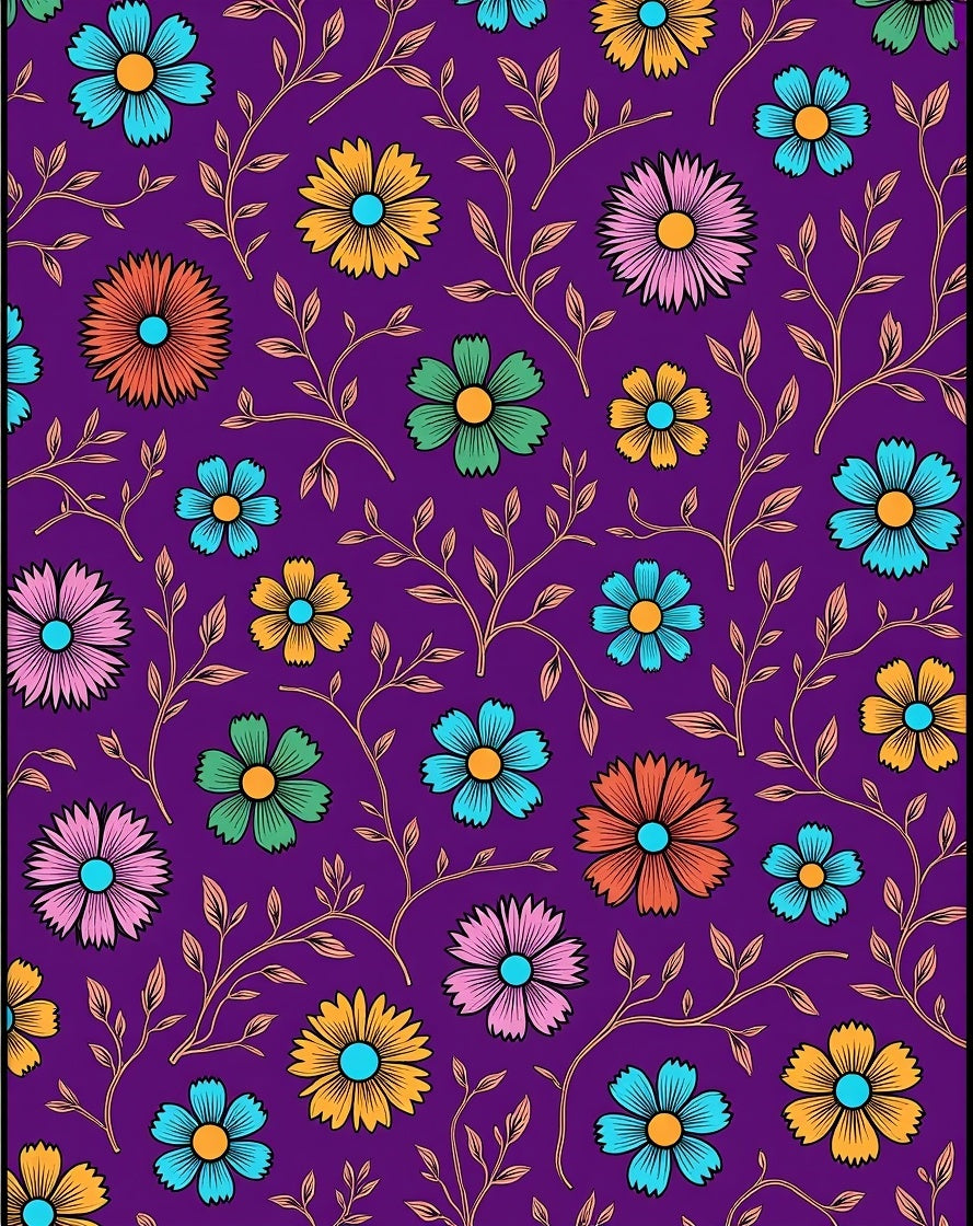 Vibrant Floral Vine Pattern Design Rug