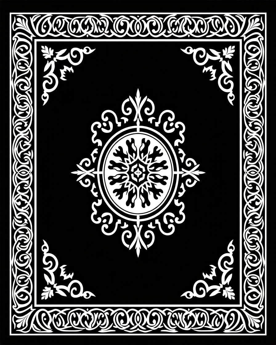 Elegant Black White Ornament Pattern Rug