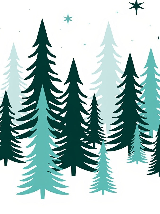Evergreen Forest Teal Stars Rug