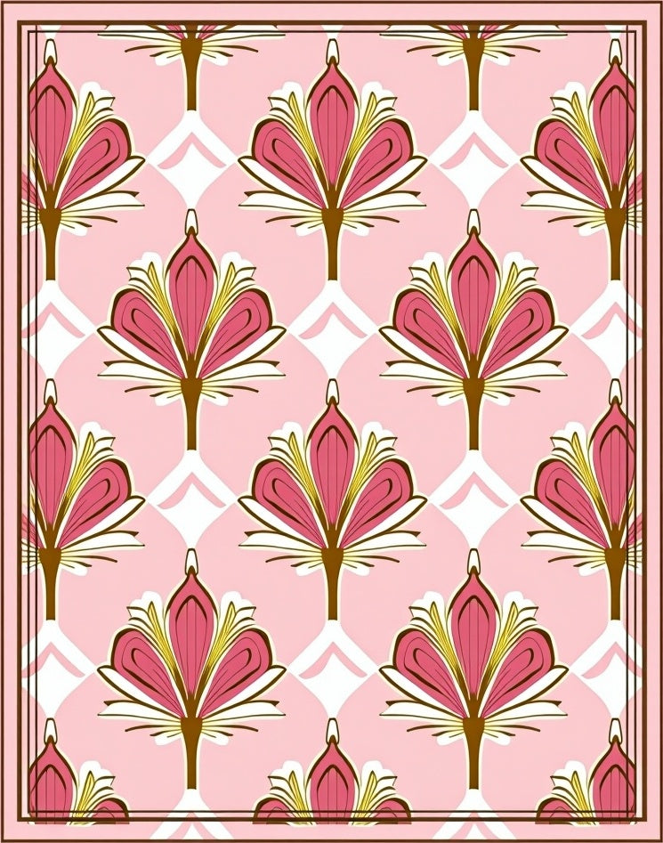 Pink Floral Arch Pattern Rug