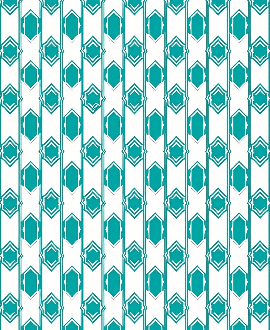 Geometric Teal And White Repeating Pattern Rug