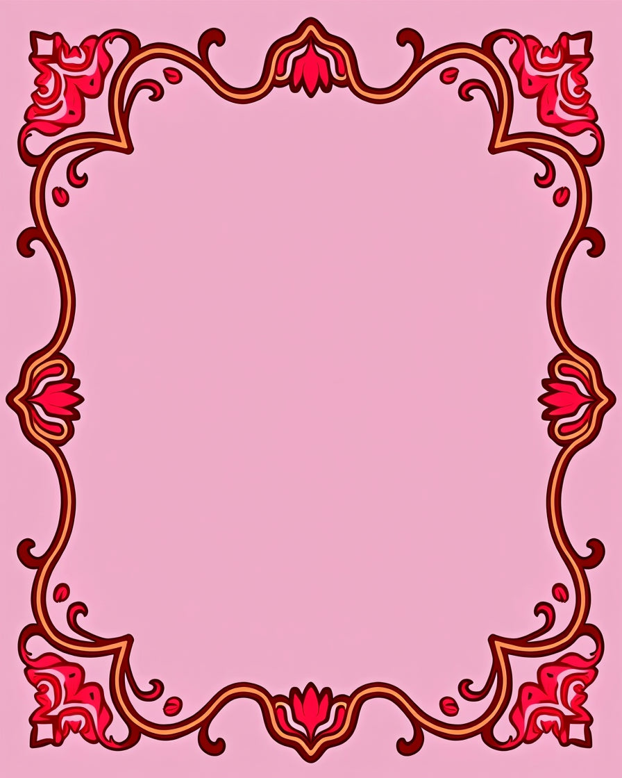 Red Floral Vines Decorative Frame Rug