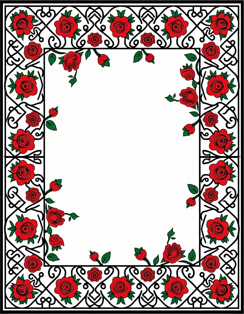 Red Rose Patterned Classic Vine Rug