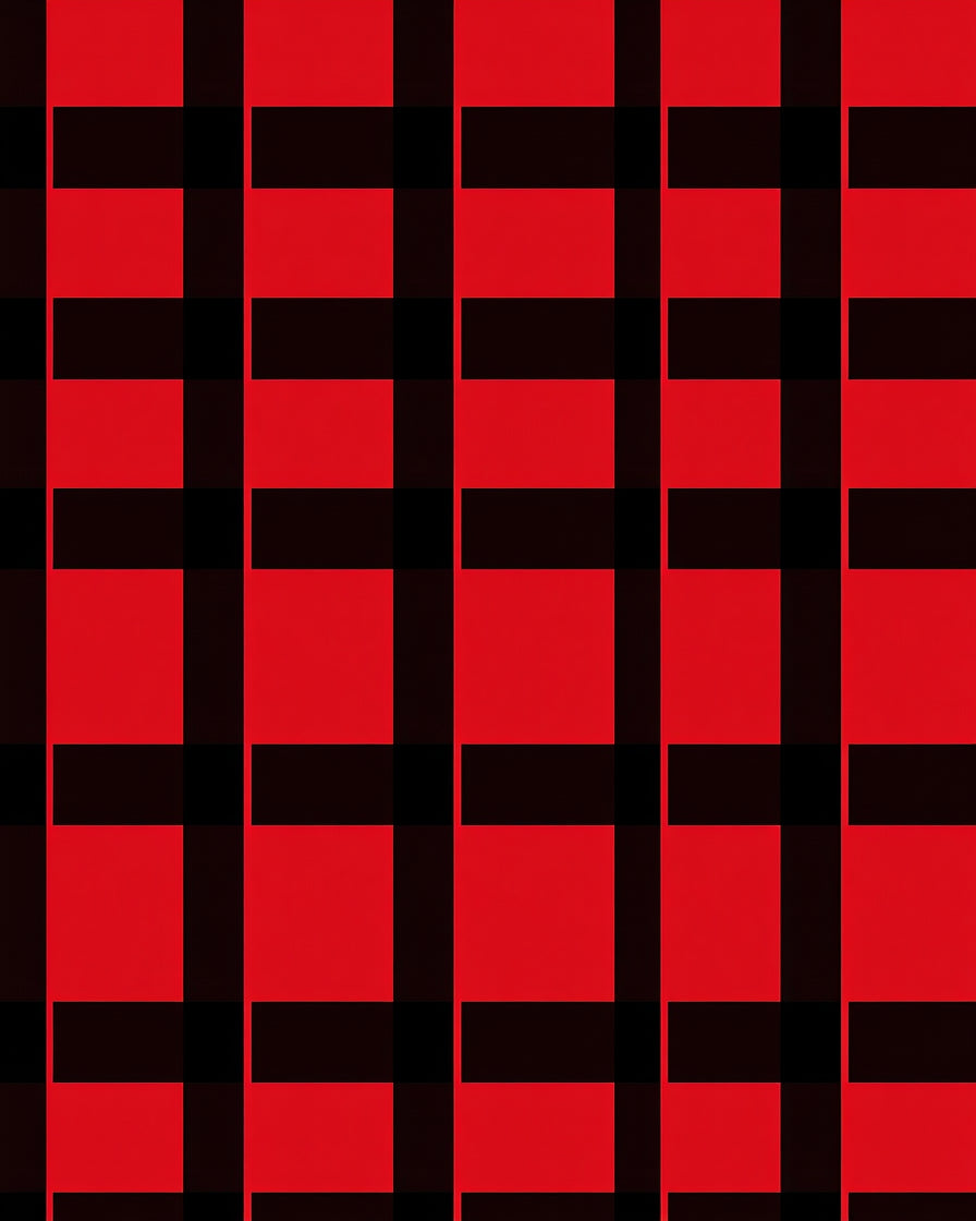 Bold Red Black Plaid Design Rug