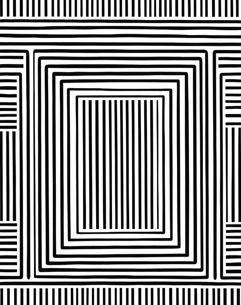 Bold Black White Layered Geometric Rug