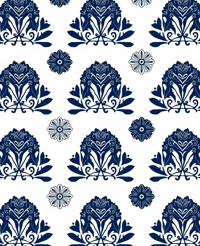 Classic Blue Floral Damask Pattern Rug