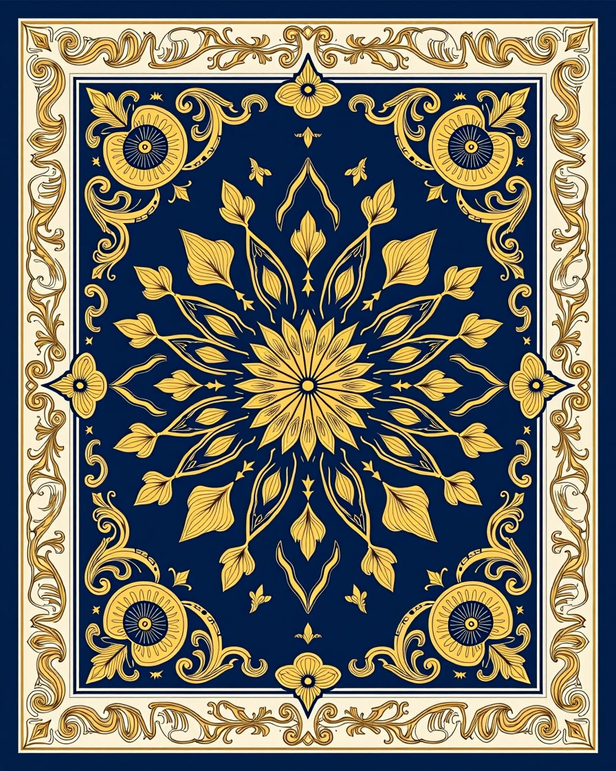 Ornate Floral Sunburst Pattern Rug