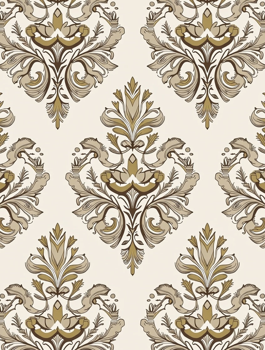 Classic Damask Floral Scrollwork Pattern Rug