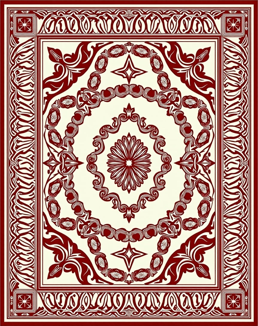 Ornate Scrollwork Floral Motif Rug