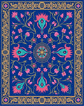 Vibrant Floral Vines Border Design Rug
