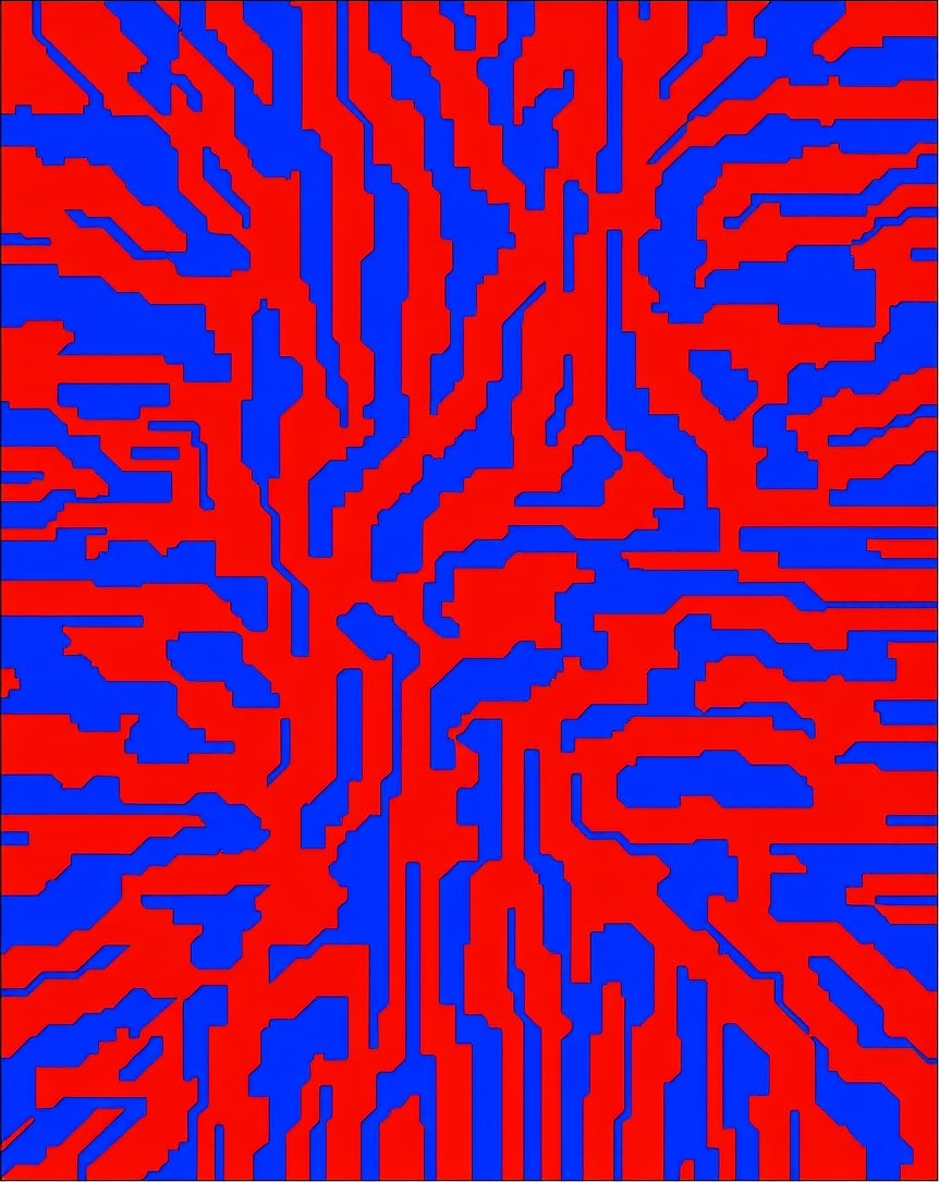 Red Blue Abstract Organic Pattern Rug
