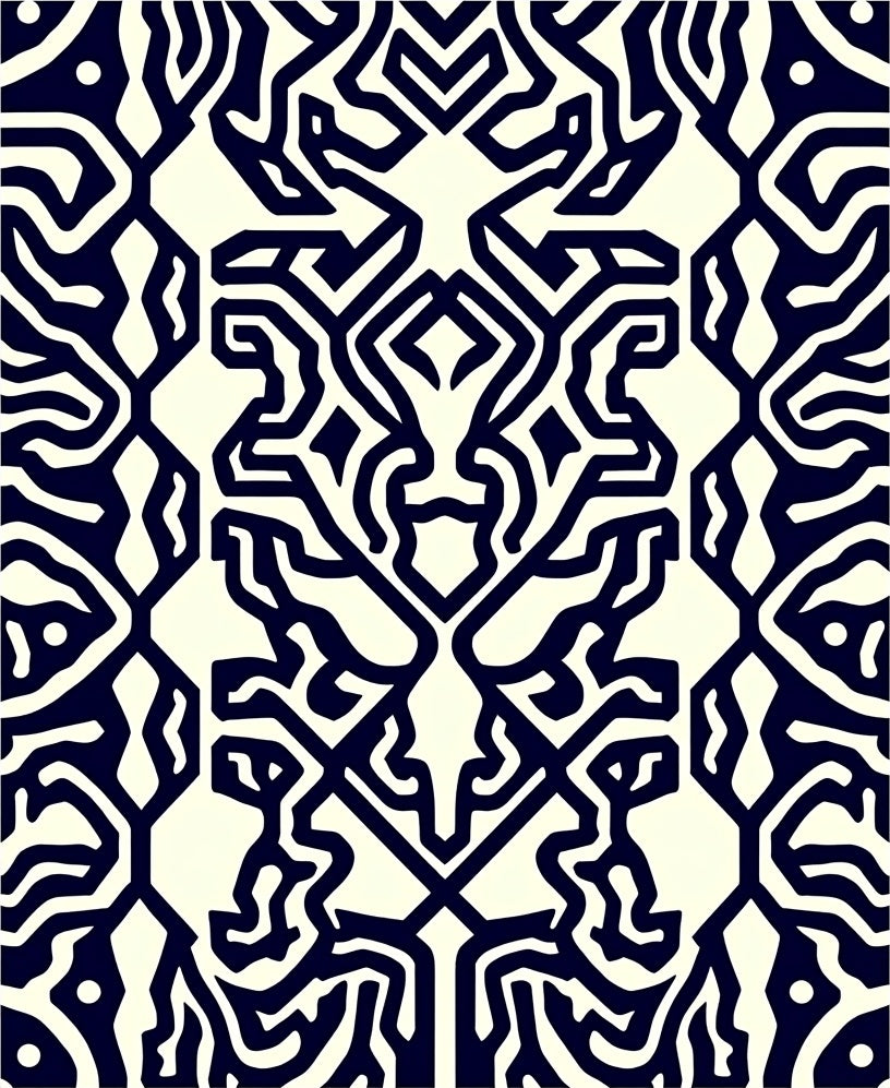 Abstract Black White Organic Pattern Rug