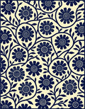 Classic Navy Floral Vine Pattern Rug