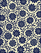 Classic Navy Floral Vine Pattern Rug