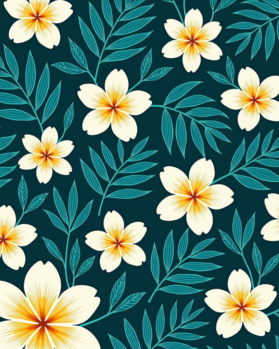 Deep Teal Floral Nature Pattern Rug