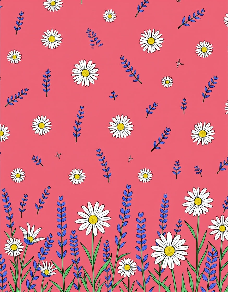 Pink Daisy Lavender Floral Pattern Rug