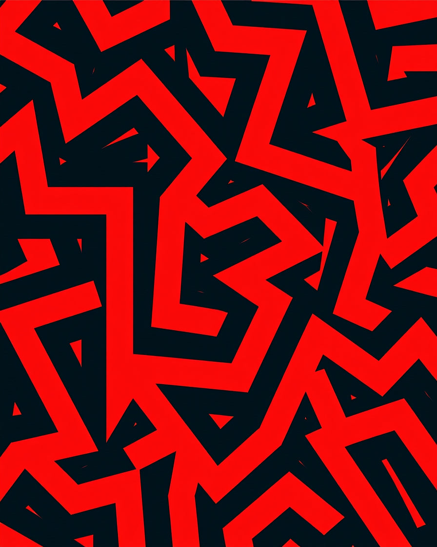 Bold Red Abstract Geometric Pattern Rug
