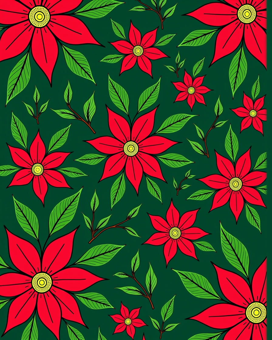 Vibrant Red Floral Green Background Rug
