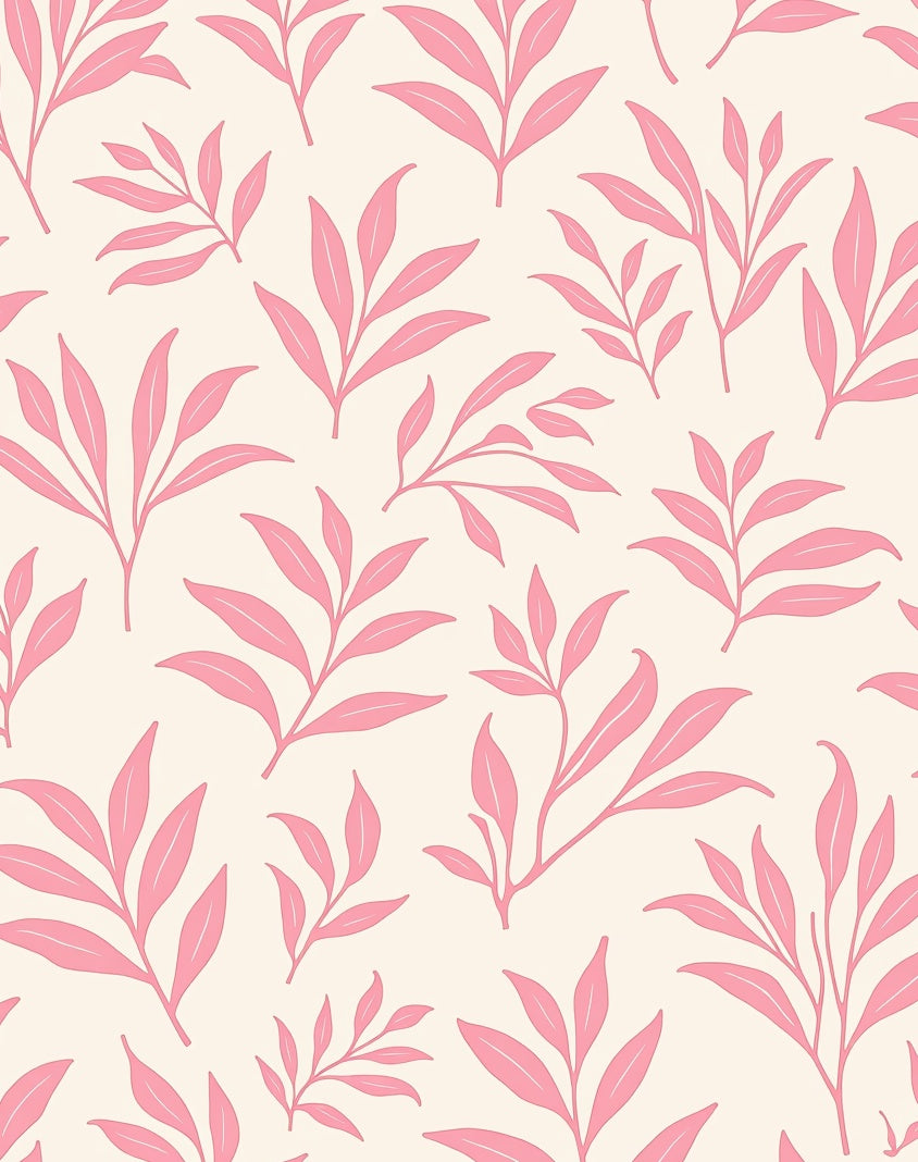 Delicate Pink Leaf Pattern Accent Rug