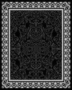 Black White Ornate Floral Design Rug