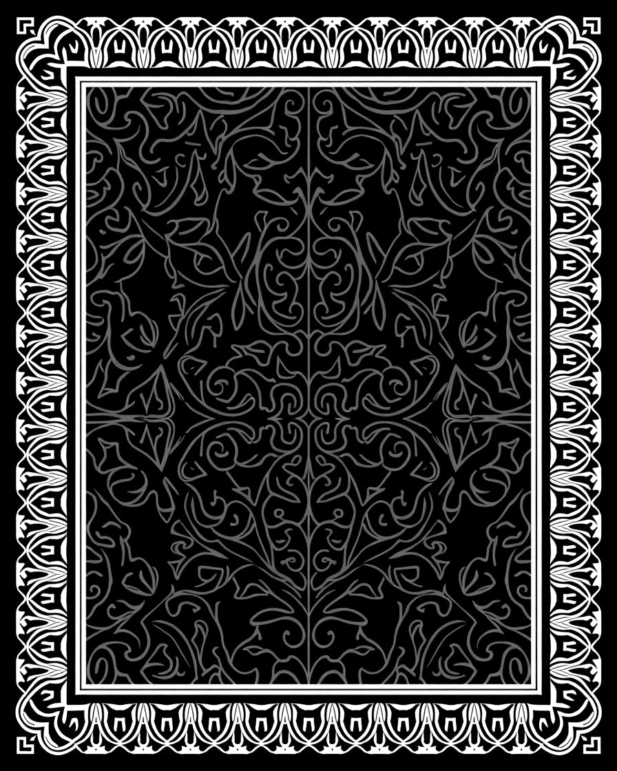 Black White Ornate Floral Design Rug