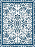 Intricate Blue Floral Patterned Art Deco Rug