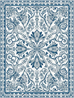 Intricate Blue Floral Patterned Art Deco Rug