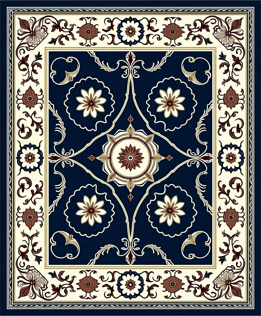Classic Floral Swirls Navy Rug