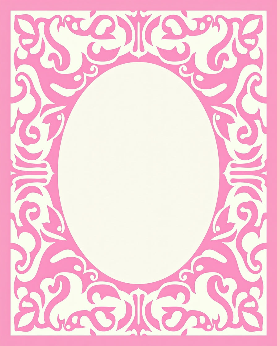 Pink Floral Oval Motif Custom Design Rug