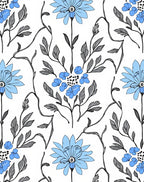 Blue Gray Botanical Pattern Rug