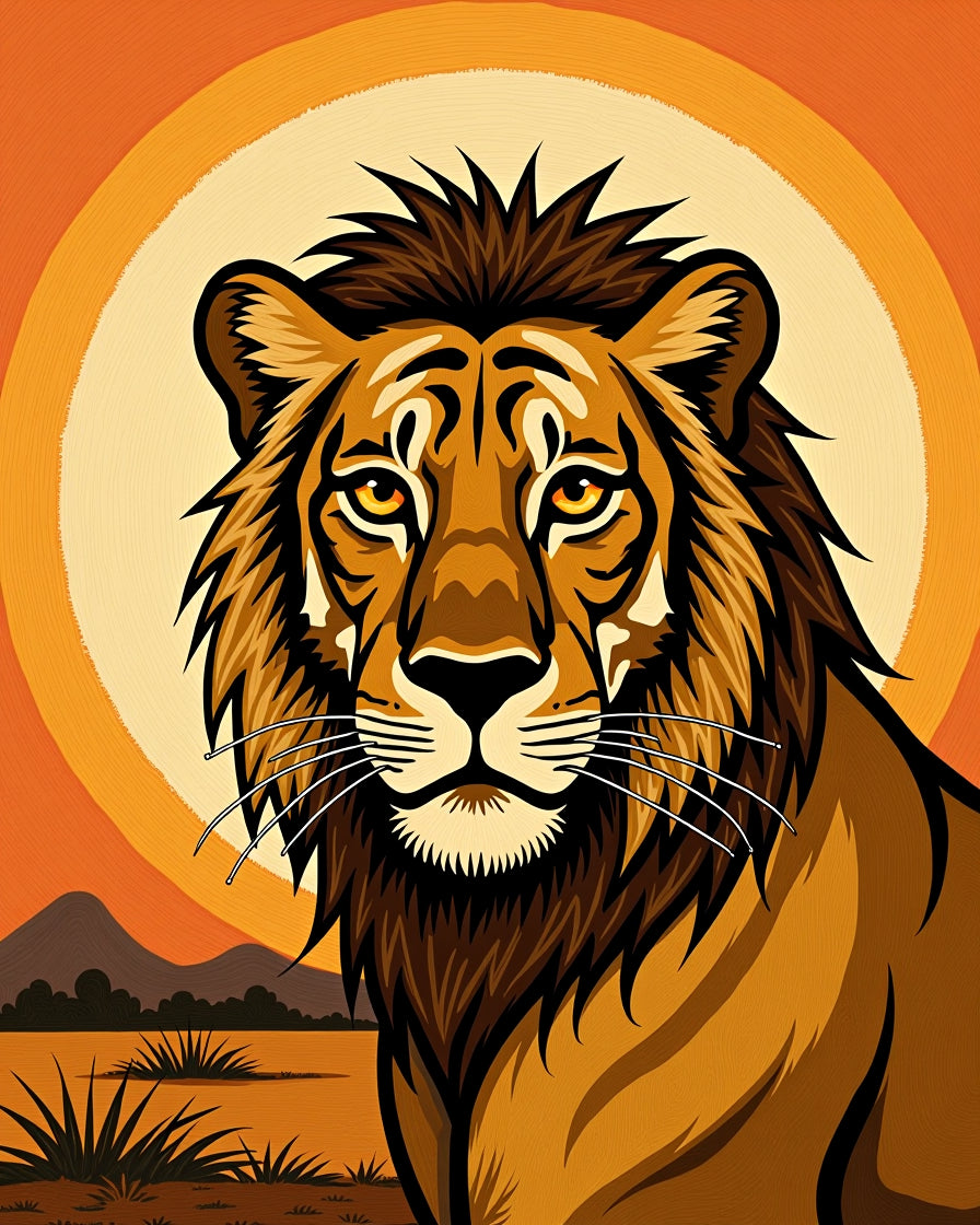 Bold Orange Sun Lion Portrait Rug
