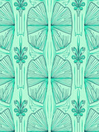 Art Deco Fan Shape Floral Pattern Rug