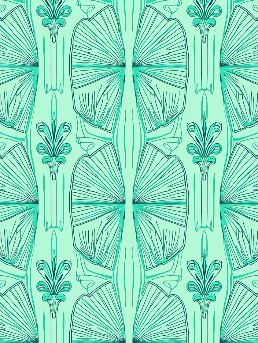 Art Deco Fan Shape Floral Pattern Rug