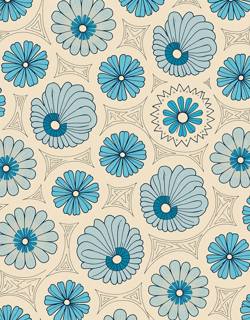 Retro Blue Floral Pattern Design Rug