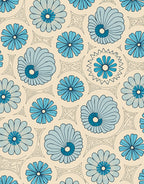 Retro Blue Floral Pattern Design Rug