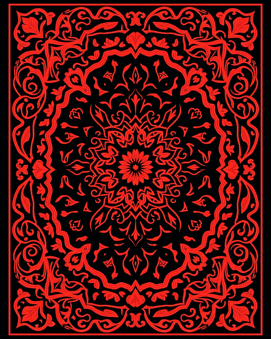 Bold Red Ornamental Mandala Design Rug