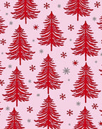 Red Pine Christmas Trees Snowflakes Rug