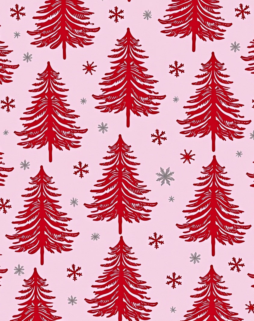 Red Pine Christmas Trees Snowflakes Rug