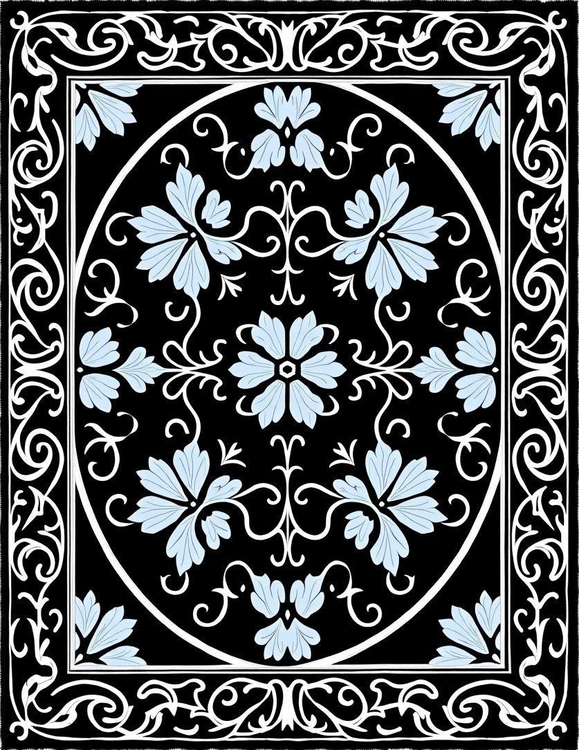 Ornate Floral Scroll Work Rug