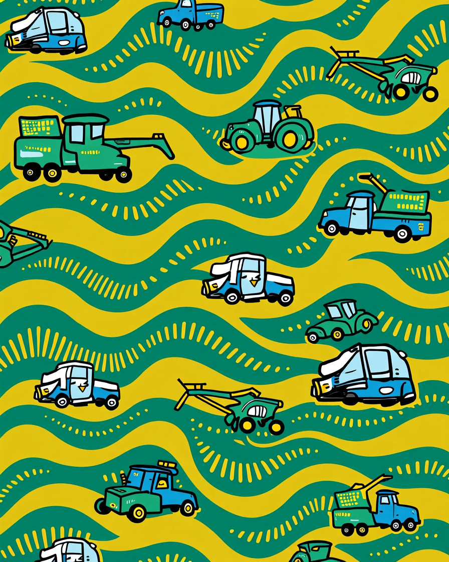 Playful Vehicles On Wavy Pattern Rug