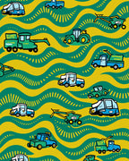 Playful Vehicles On Wavy Pattern Rug