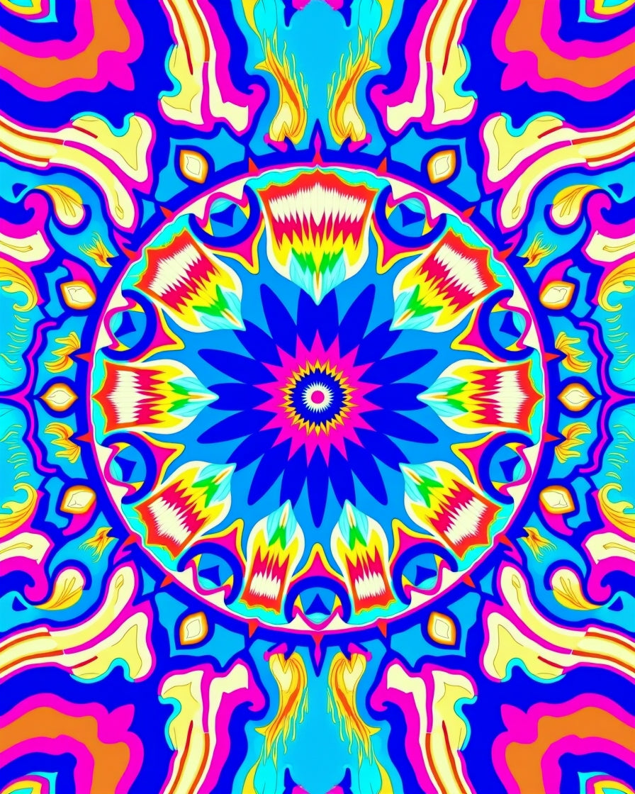 Vibrant Psychedelic Mandala Pattern Rug