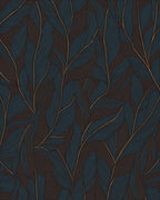 Dark Teal and Gold Feather Pattern Rug