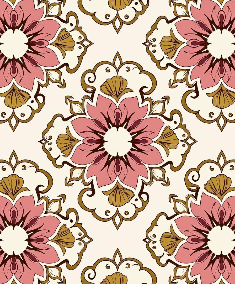 Pink Floral Damask Inspired Pattern Rug
