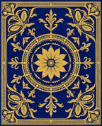 Royal Blue Golden Floral Medallion Rug