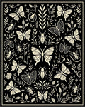 Black cream butterfly insect foliage composition Rug